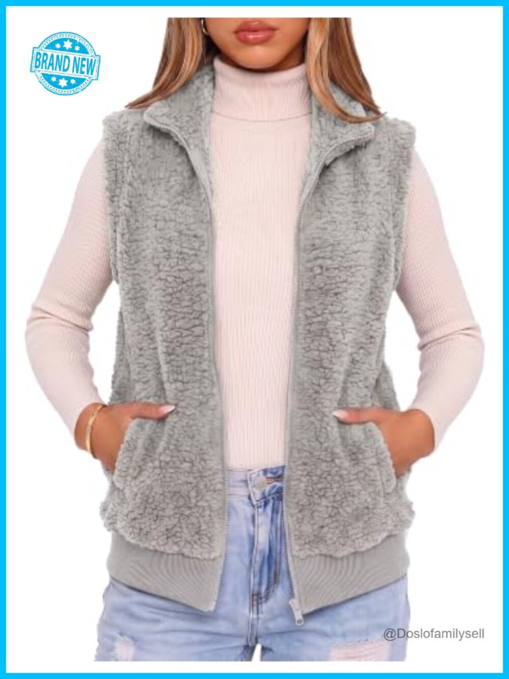 Womens Fuzzy Sherpa Fleece Vest Sleeveless Zip Outerwear